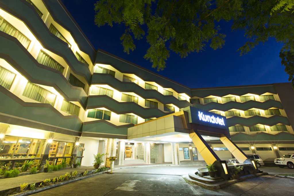 The building from the far side of the forecourt